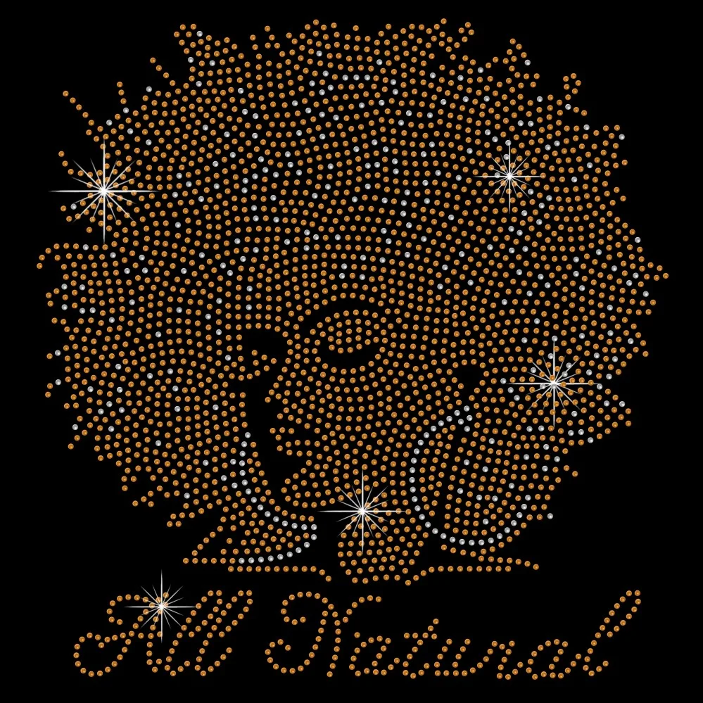 All natural jesus afro girl gold rhinestone iron on transfers