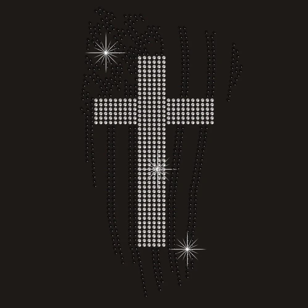 Crystal and black color cross design hot fix rhinestone heat transfers