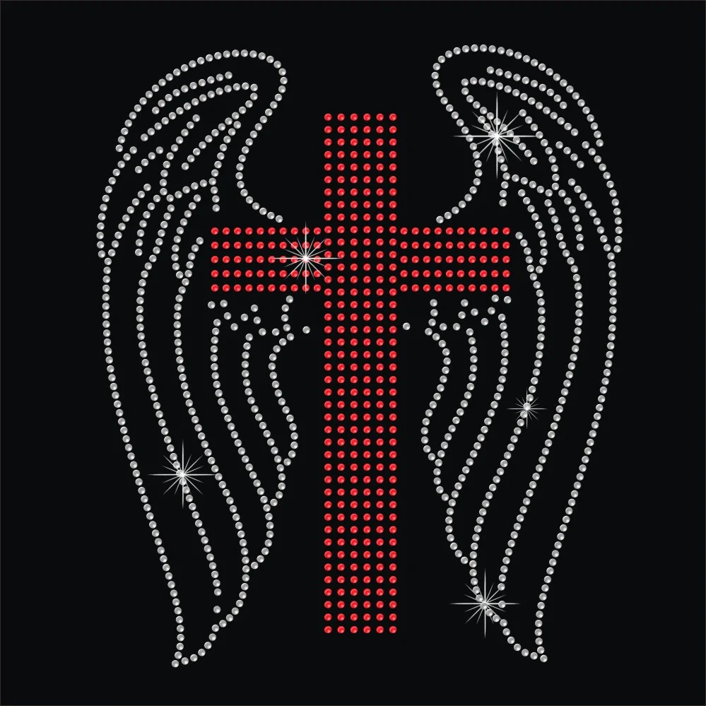Cross wing design hot fix rhinestone appliques
