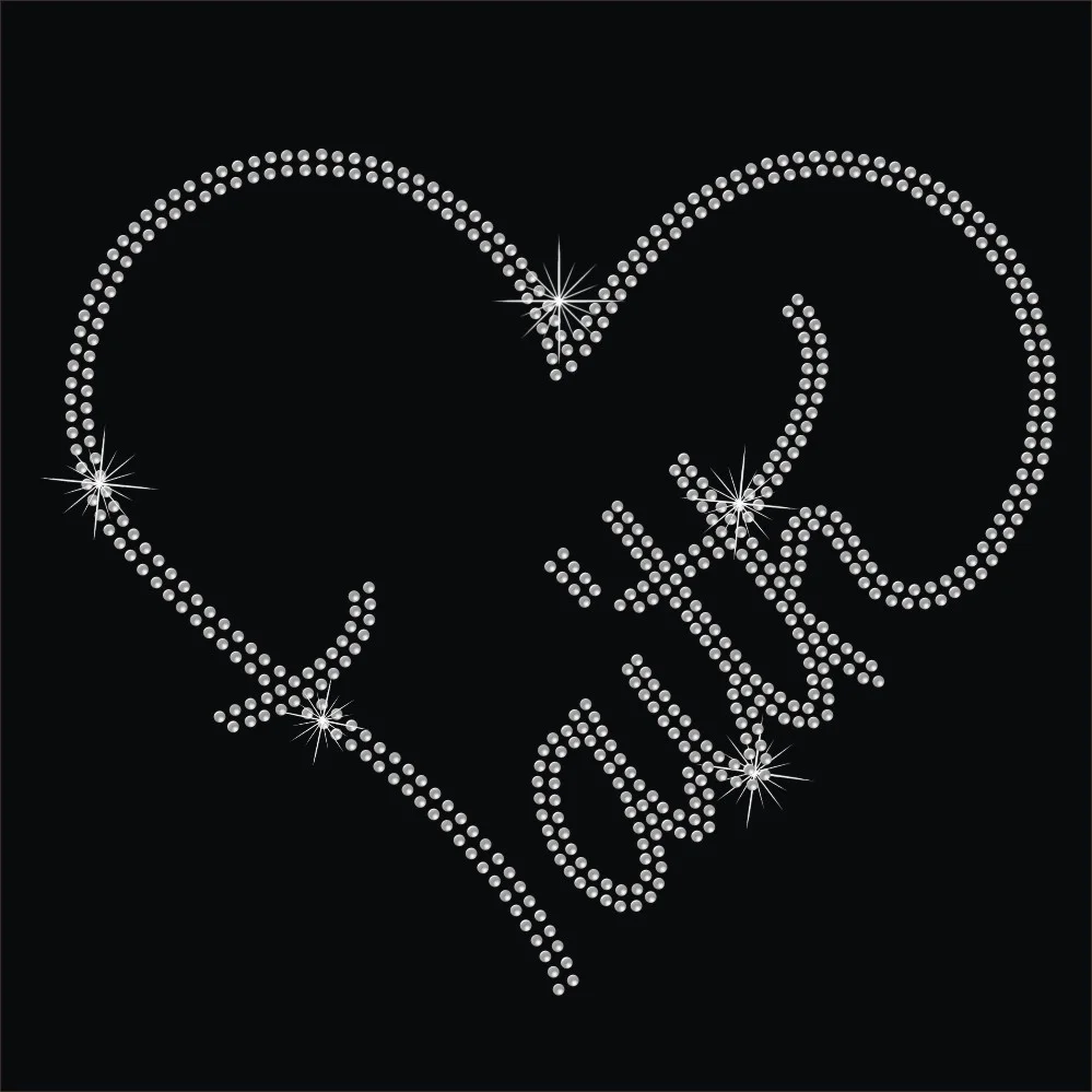 Love shape faith letter motif 3mm crystal custom rhinestone iron on transfers