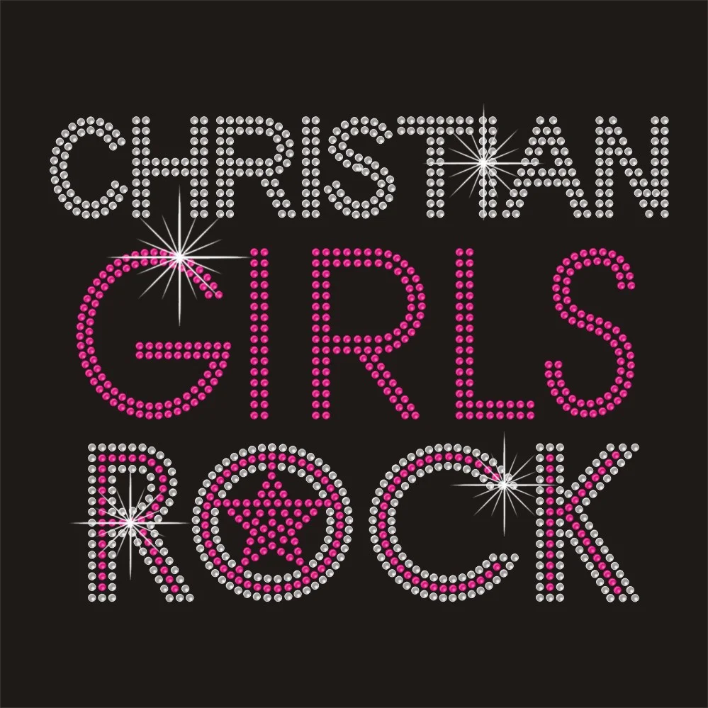 Christian girl rock letter custom design hot fix rhinestone heat transfers
