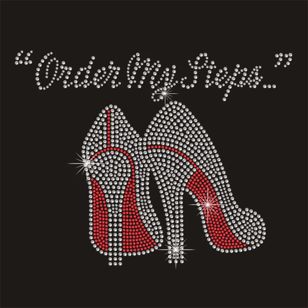 Order my steps high heel crystal red color rhinestone iron on heat transfers