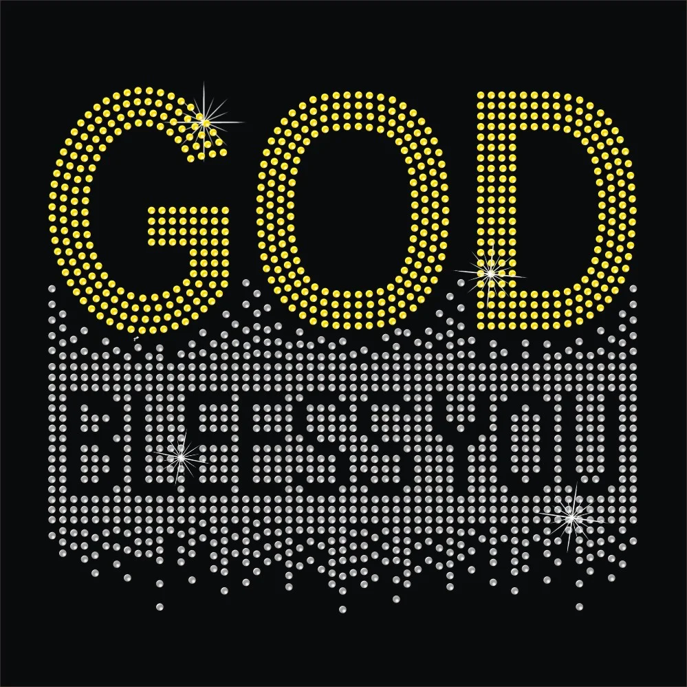God blessed you crystal hot fix iron on rhinestone heat transfer for decoration