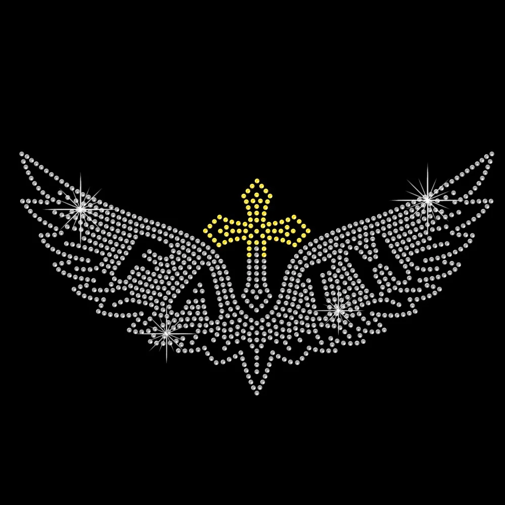 Hot fix rhinestone faith god wing pattern heat transfers