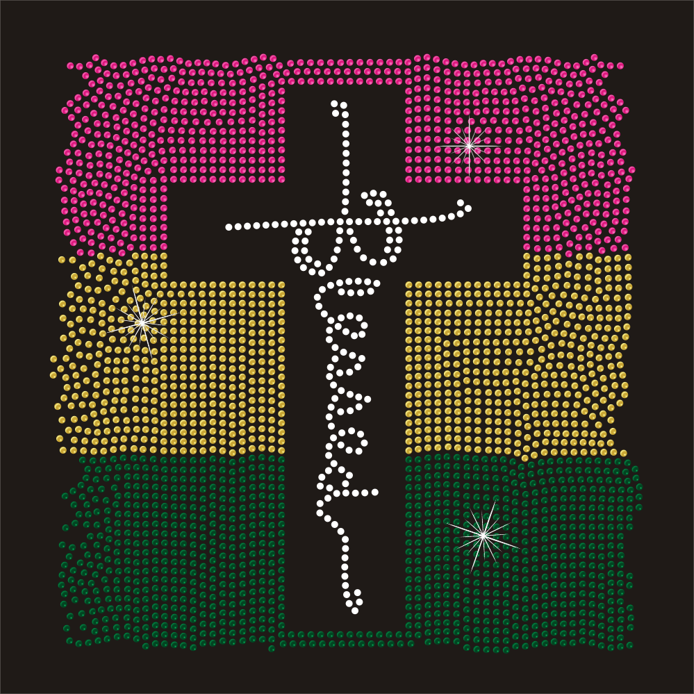 Various colors hot fix rhinestone blessed crosss motif iron on transfers