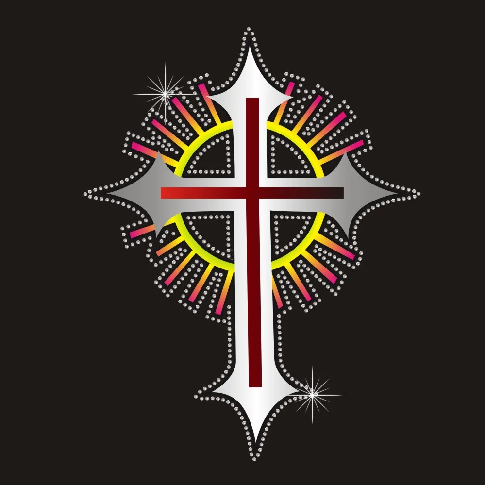 Printabel pu vinyl crystal rhinestone cross iron on heat transfers