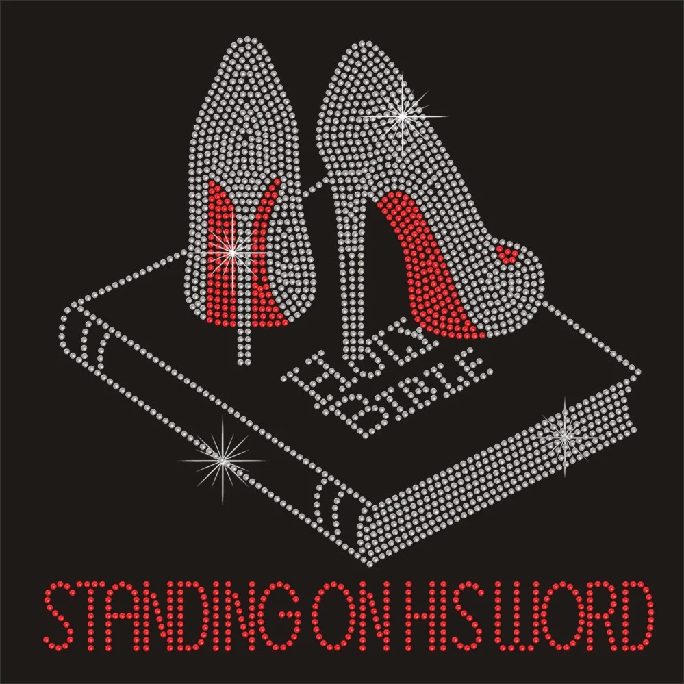 standing on book high heel diy heat transfer hot fix iron on rhinestone appliques