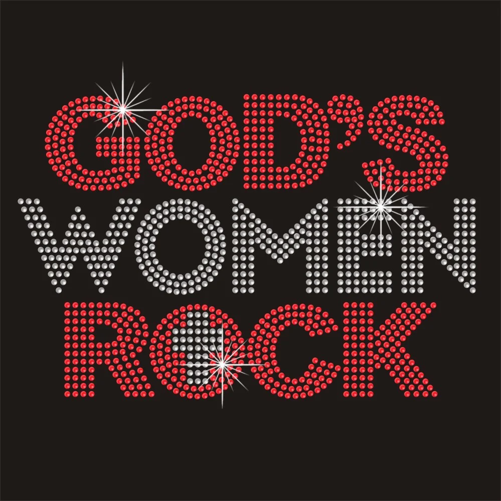 God's women rock letter jesus hot fix rhinestone heat transfers