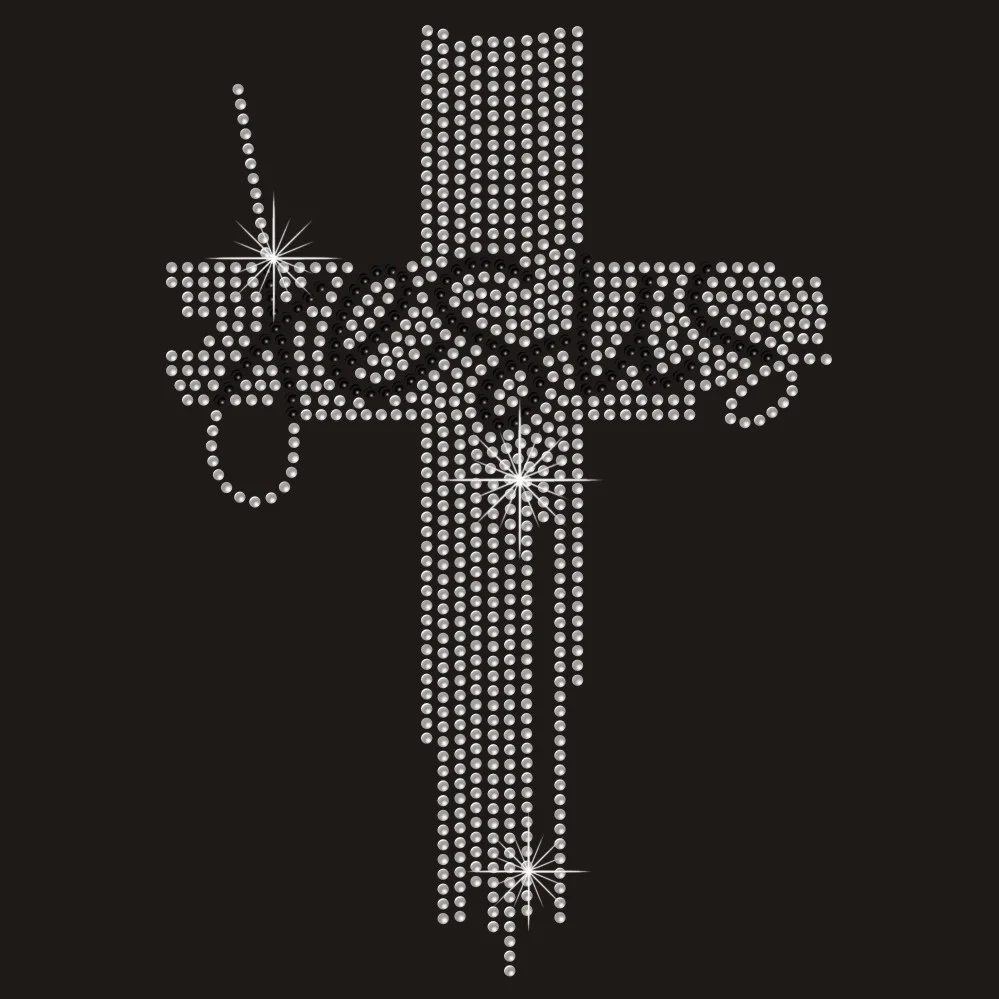 Factory supply crystal jesus cross iron on rhinestone transfers