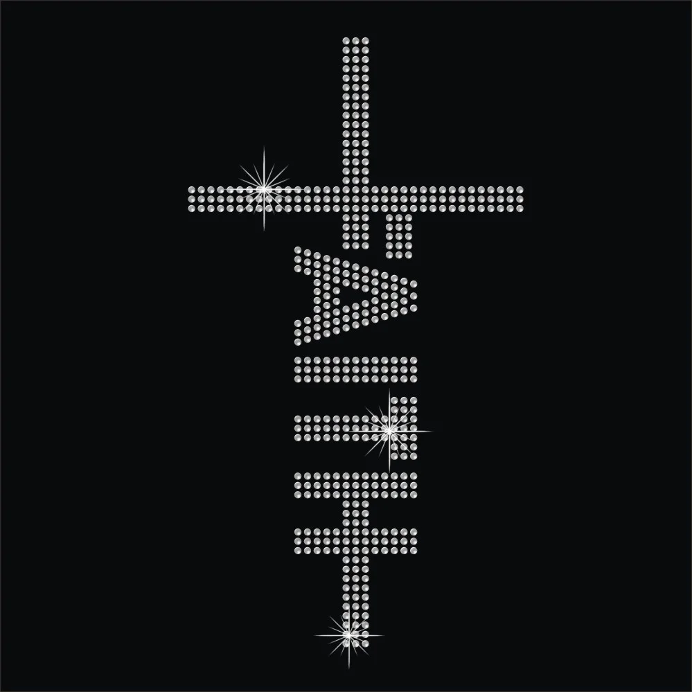 Crystal hotfix rhinestone cross heat transfers for t shirt