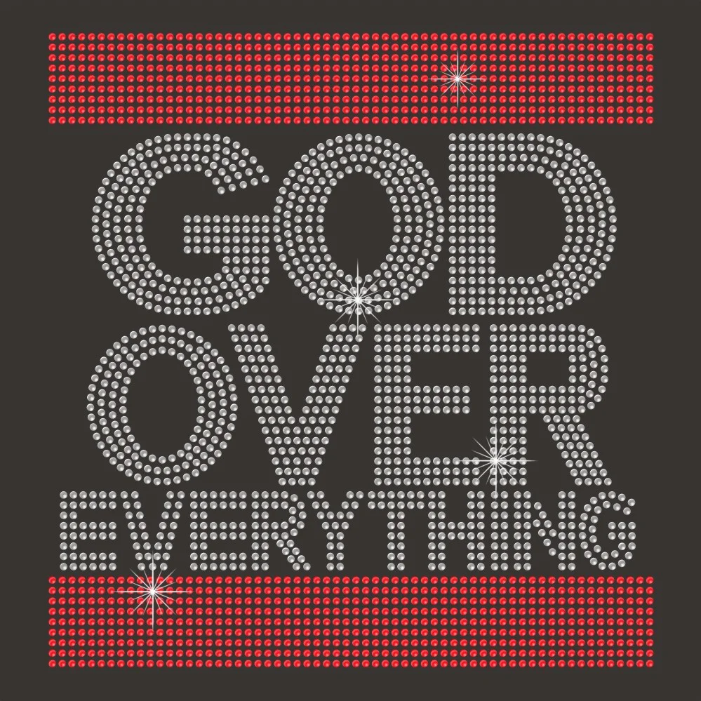 Crystal god over everything letter jesus design heat press rhinestone transfers