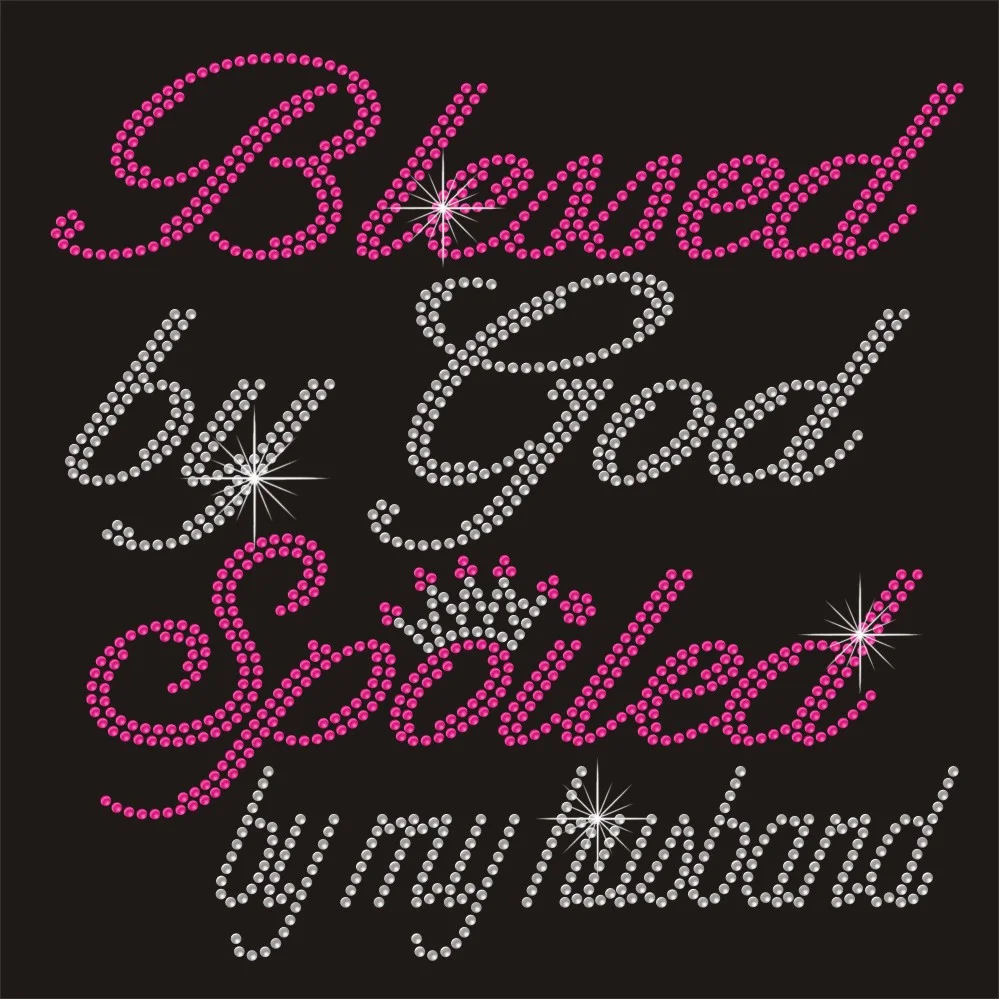 Blessed by god letter motif iron on heat press rhinestone transfers