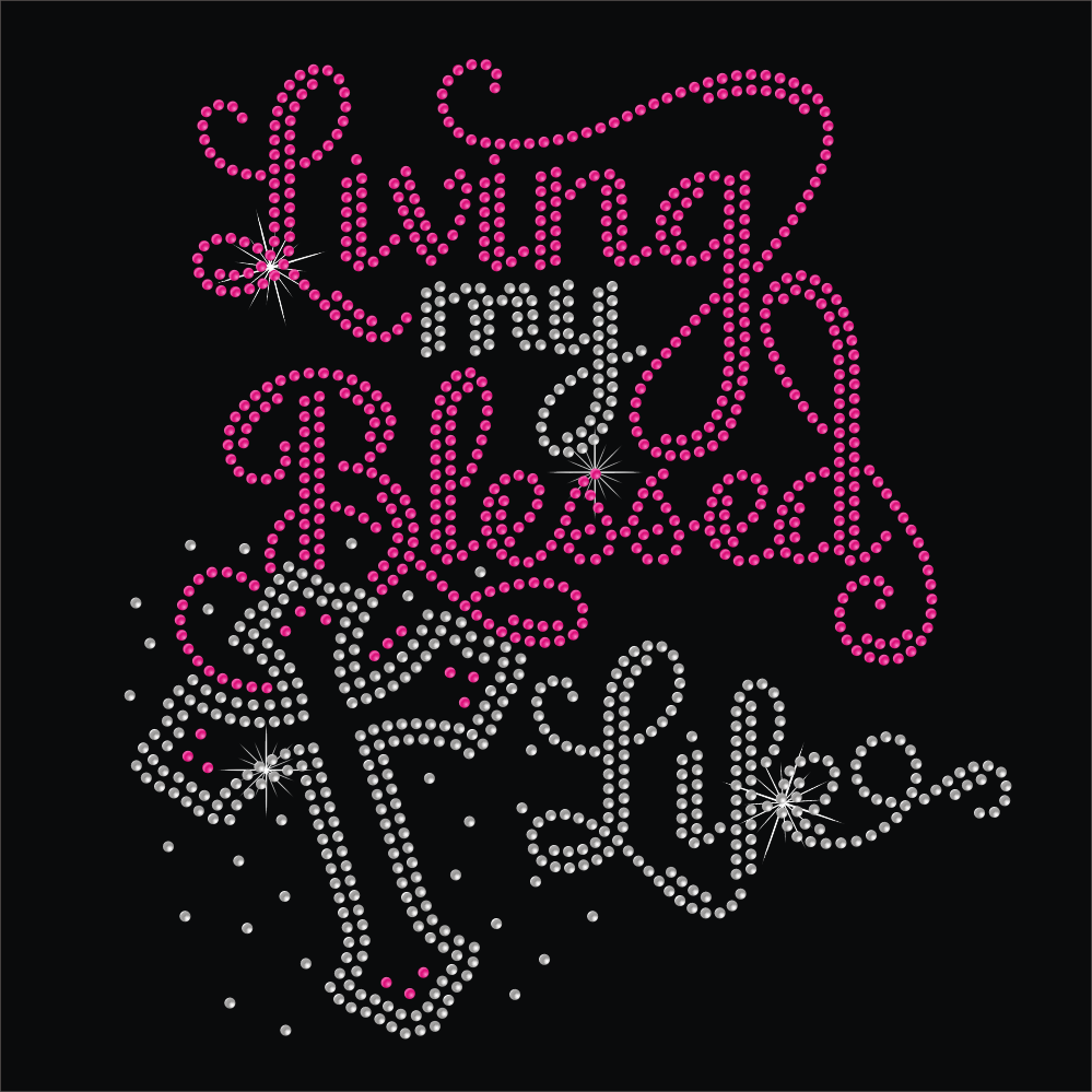 Living in my blessed life letter cross rhinestone motif hot fix transfer