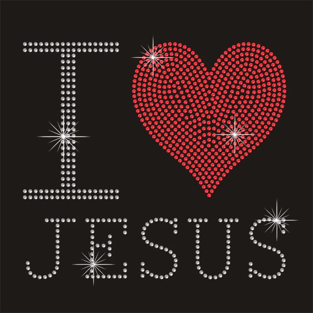 I love jesus letter design iron on rhinestone heat transfers