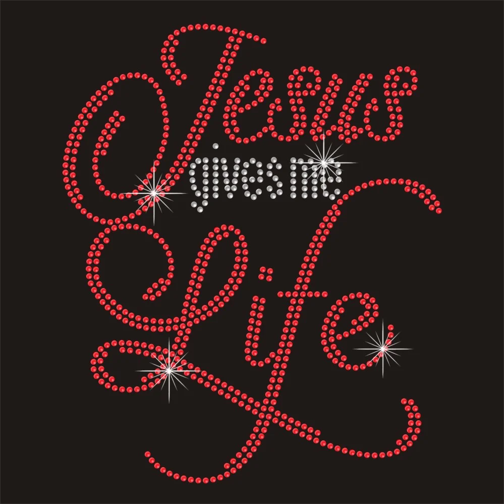 Jesus give me life letter custom design hot fix rhinestone heat transfers