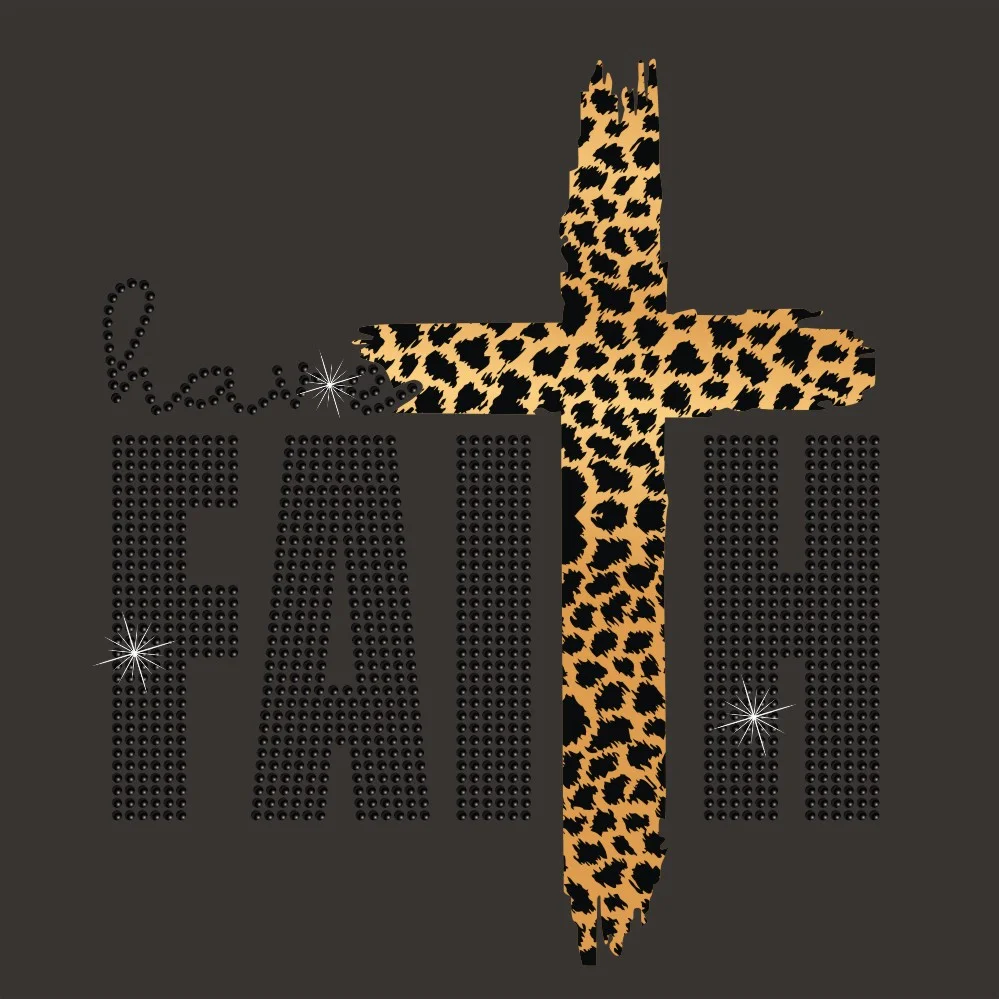 Black rhinestone have faith pattern printable vinyl heat transfer printing