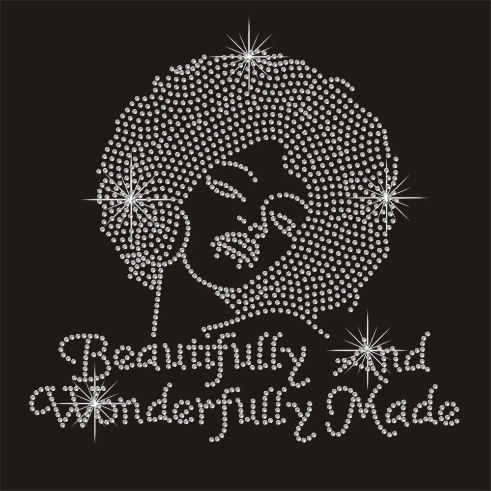 Crystal hot fix rhinestone love jesus afro girl iron on appliques